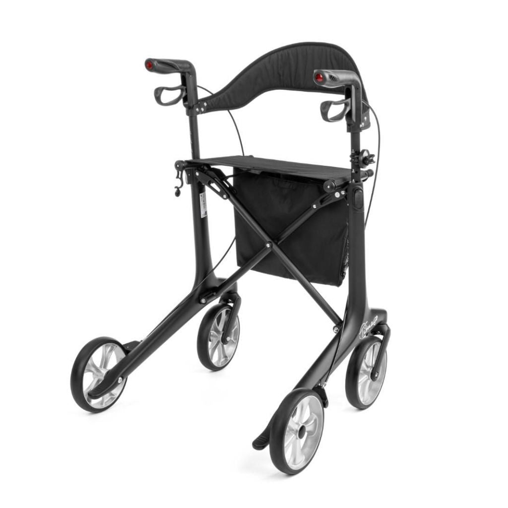 FUTURO BLACK | Kulfiberrollator 5,3 kg | Bløde hjul